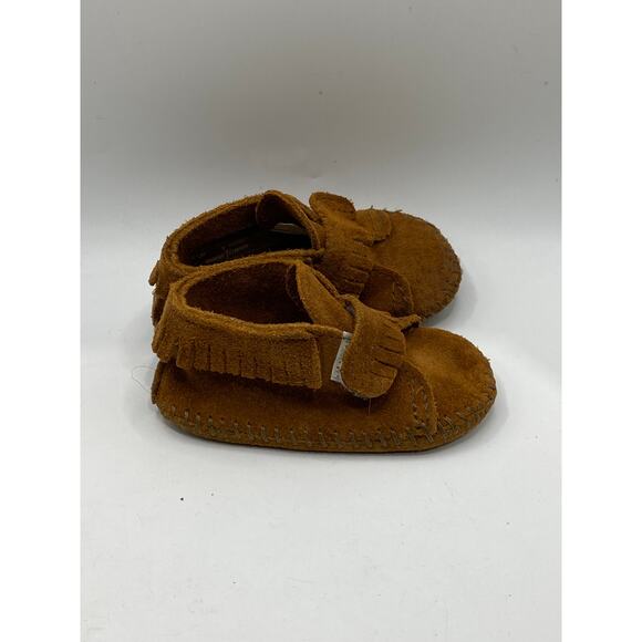 MINNETONKA Infant Girls' Brown Leather Pull-On Moccasin Shoes SZ 3 - Picture 2 of 10